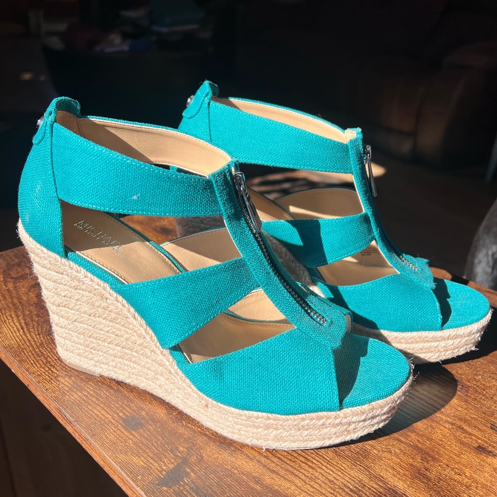 Michael Kors Women’s Espradille Wedge Sandals NEW Teal size 9